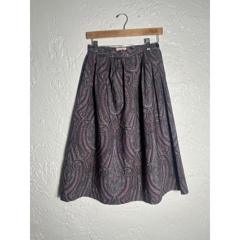 Vintage Frank L. Savage 100% Wool Paisley Midi Skirt Size 10 Petite Made USA